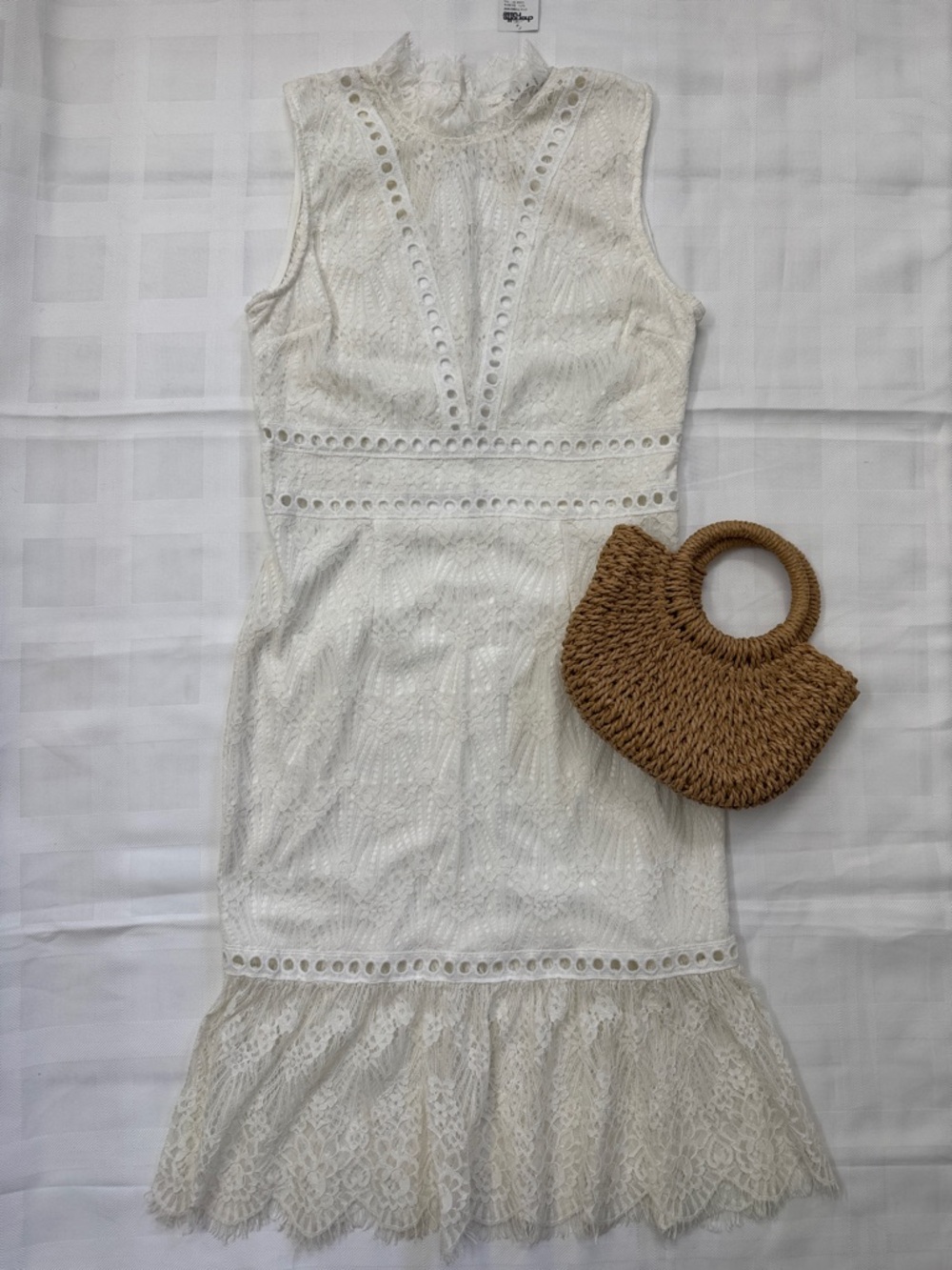 Charlotte Russe Ivory Lace Midi Dress with Scallop Hem